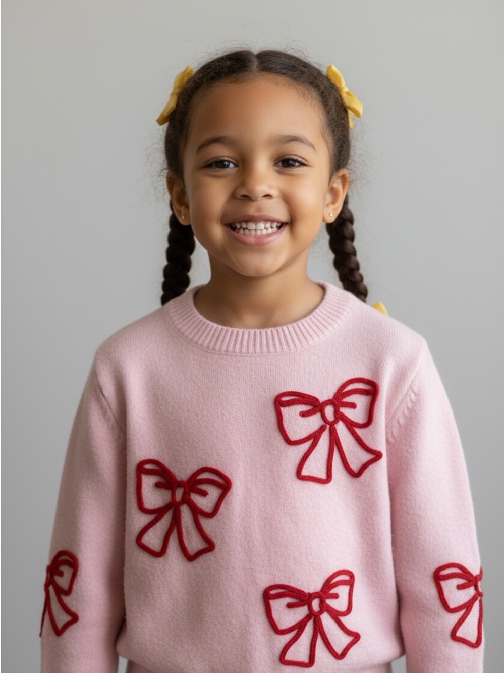 Zunie Pink Sweater with Christmas Red Bow Appliqués